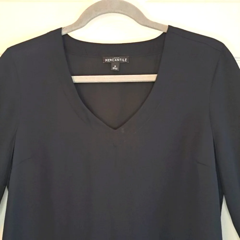 J. Crew Mercantile Sheer Black Tie Bell Sleeved Blouse V Neck Size 6